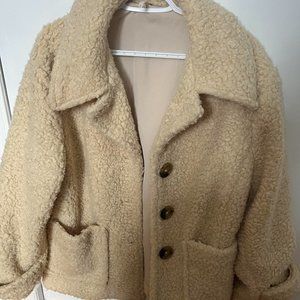Free People Faux Shearling Teddy Coat in cream size Medium